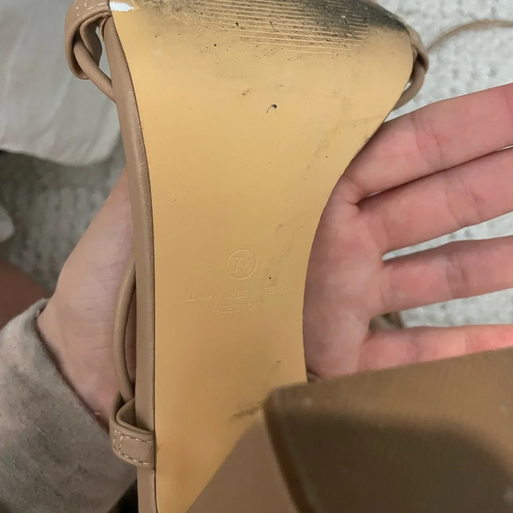 Cream Tan Lace Up Ankle Strap Chunky Heeled Square Toe Sandal